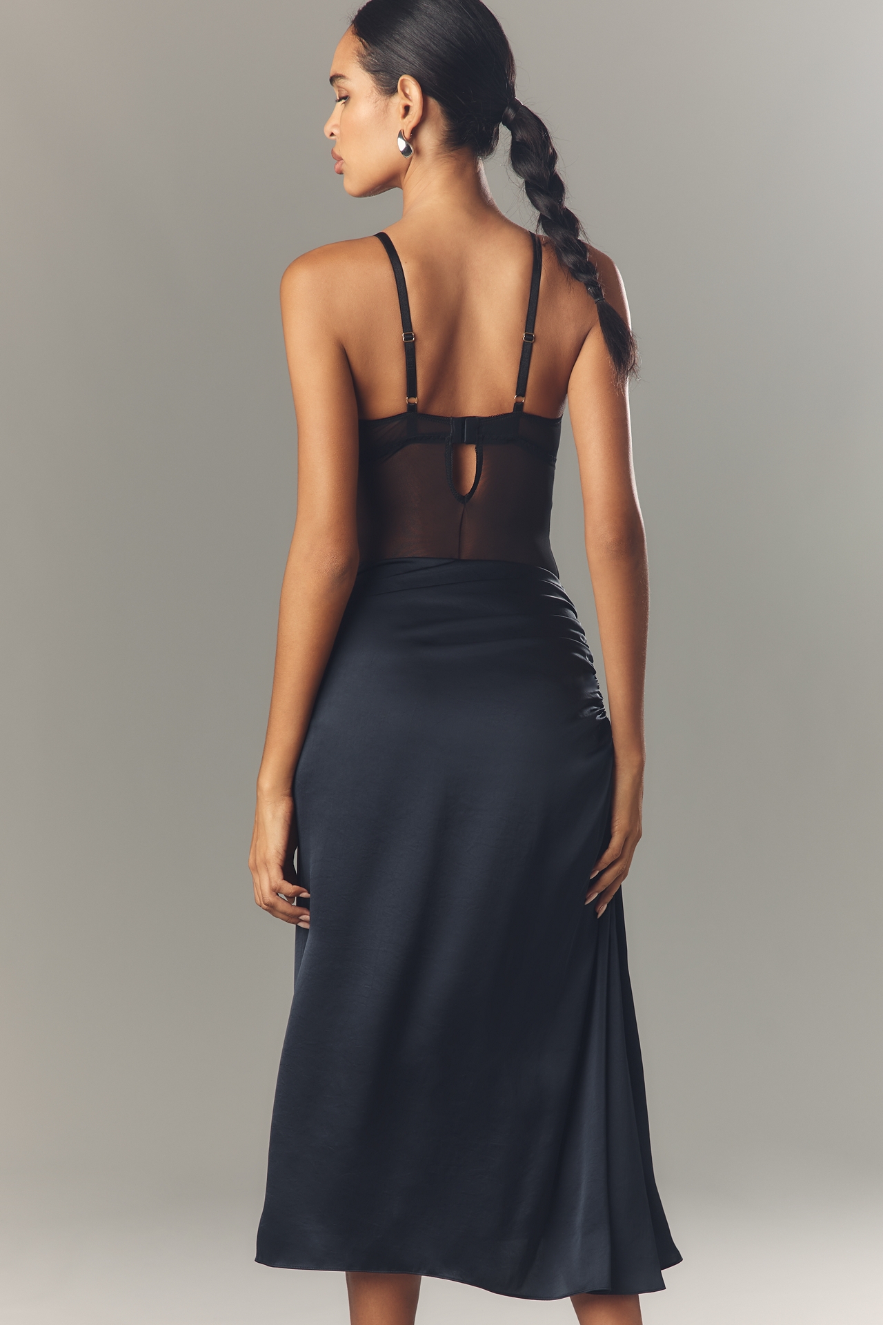 Theory Ruched Satin Midi Skirt