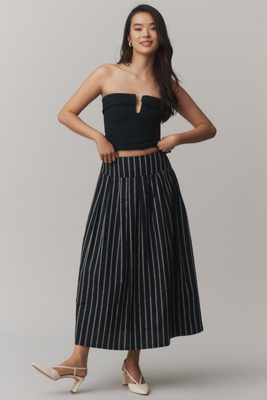 .layered Pinstripe A-line Midi Skirt In Black