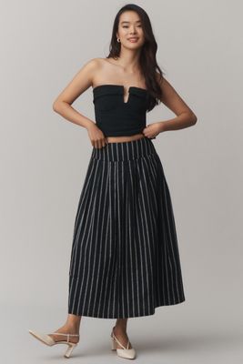 &.Layered Pinstripe A-Line Midi Skirt