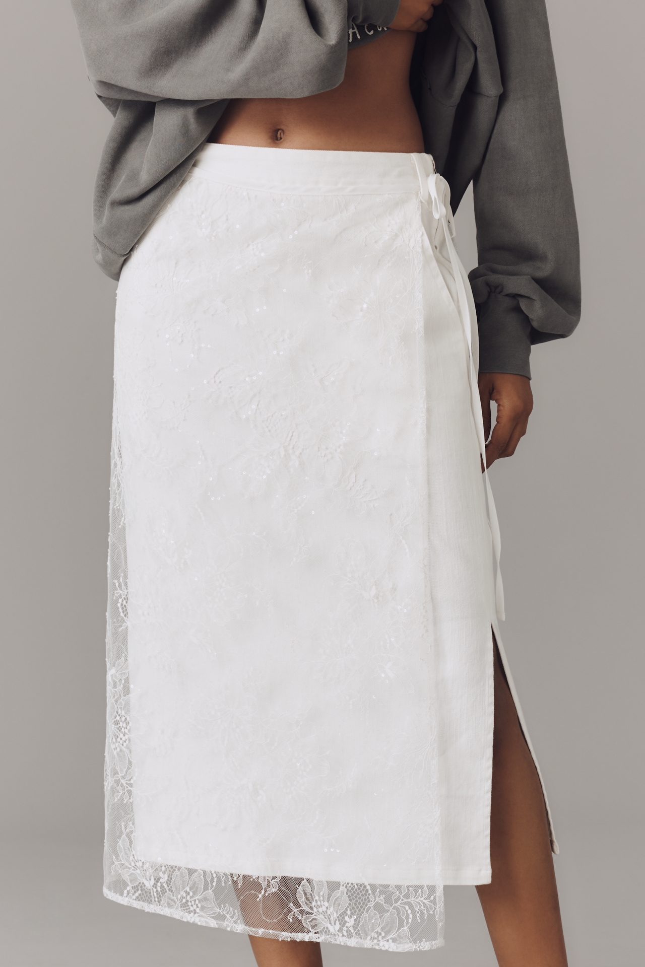 &.Layered Lace Slip Midi Skirt