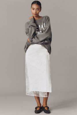 &.Layered Lace Slip Midi Skirt