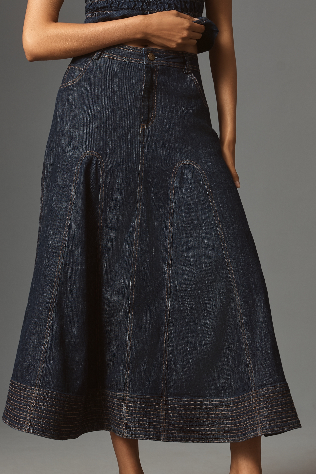 Pilcro Denim Godet Maxi Skirt