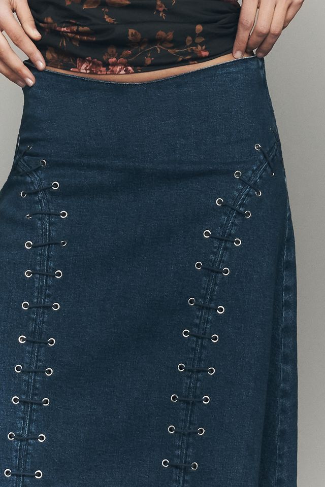 TT Studios Grommet Denim Midi Skirt | Anthropologie