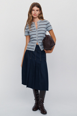 Tt Studios Tess 100% Cotton Denim Midi Skirt In Dark Wash