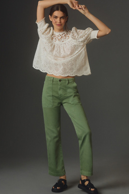 Ag Analeigh High Rise Straight Leg Jeans In Sulfur Forest Green In Green