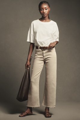Ag Saige High-rise Wide-leg Crop Jeans In Beige