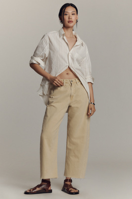 Ag Hattie High-rise Barrel Jeans In Beige