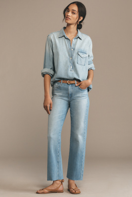 Ag Brinley Mid Rise Crop Straight Leg Jeans In Blue