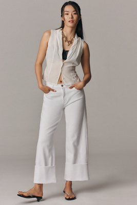 Ag Saige High-rise Wide-leg Tie-waist Crop Jeans In White