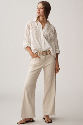 AG Saige Mid-Rise Paneled Crop Wide-Leg Jeans