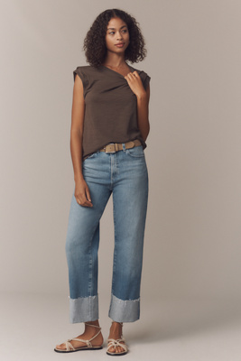 Ag Kora High-rise Cuffed Wide-leg Jeans In Blue
