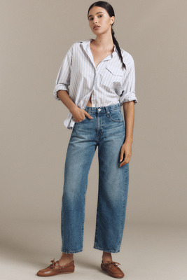 Ag Hattie High Rise Barrel Leg Jeans In Flashback In Blue
