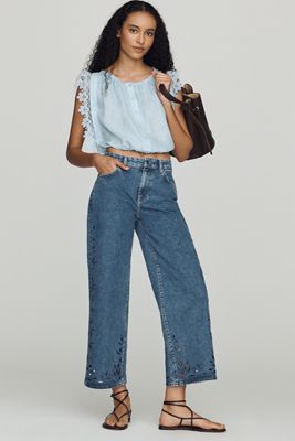 AG Saige Mid-Rise Crop Wide-Leg Jeans