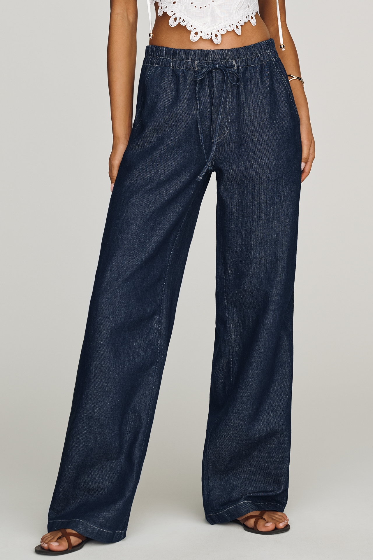 AG Adria Cinched Mid-Rise Wide-Leg Jeans