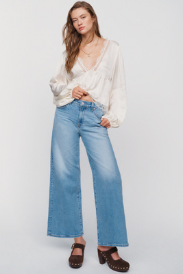 AG Jeans Petite Saige Mid Rise Wide Leg Jeans by Anthropologie