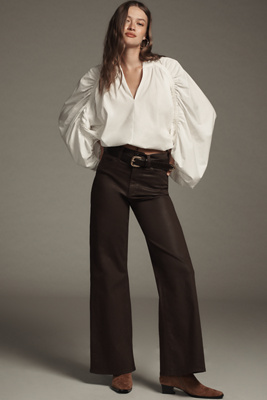 Joe's Jeans Petite Mia Coated High-rise Wide-leg Jeans In Brown