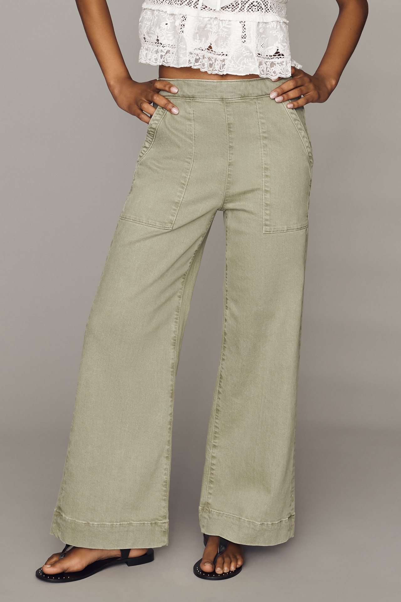 Joe's Jeans Side-Zip High-Rise Wide-Leg Ankle