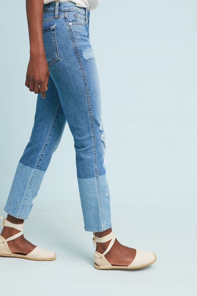 7 For All Mankind Edie High-Rise Patchwork Straight Ankle Jeans #1