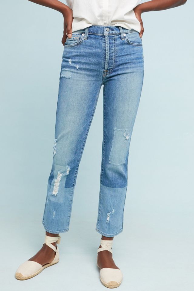 7 For All Mankind Edie High-Rise Patchwork Straight Ankle Jeans #2