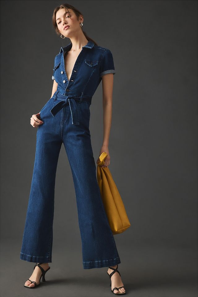 PAIGE Anessa Cropped Wide Leg Denim Jumpsuit, Delia at John Lewis & Partners