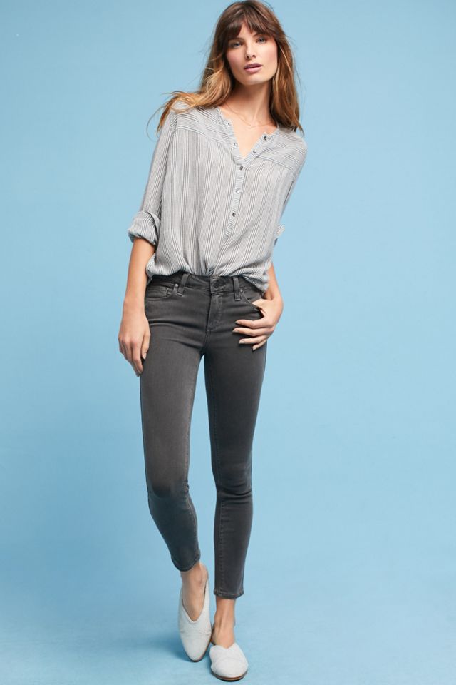 PAIGE Women's Verdugo Mid Rise Ultra Skinny Crop Jeans - Distressed White Wash, 26" Inseam, 9" Rise