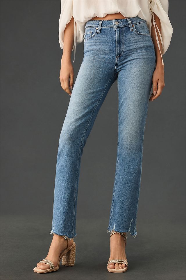 PAIGE Cindy High-Rise Raw Hem Straight Leg Jeans