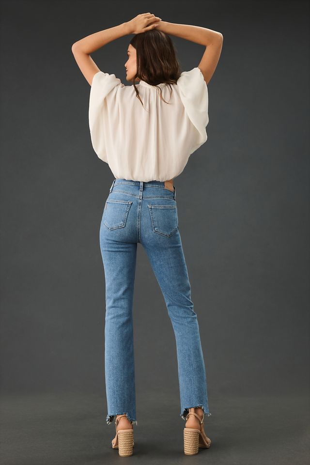 PAIGE Cindy High-Rise Raw Hem Straight Leg Jeans #1