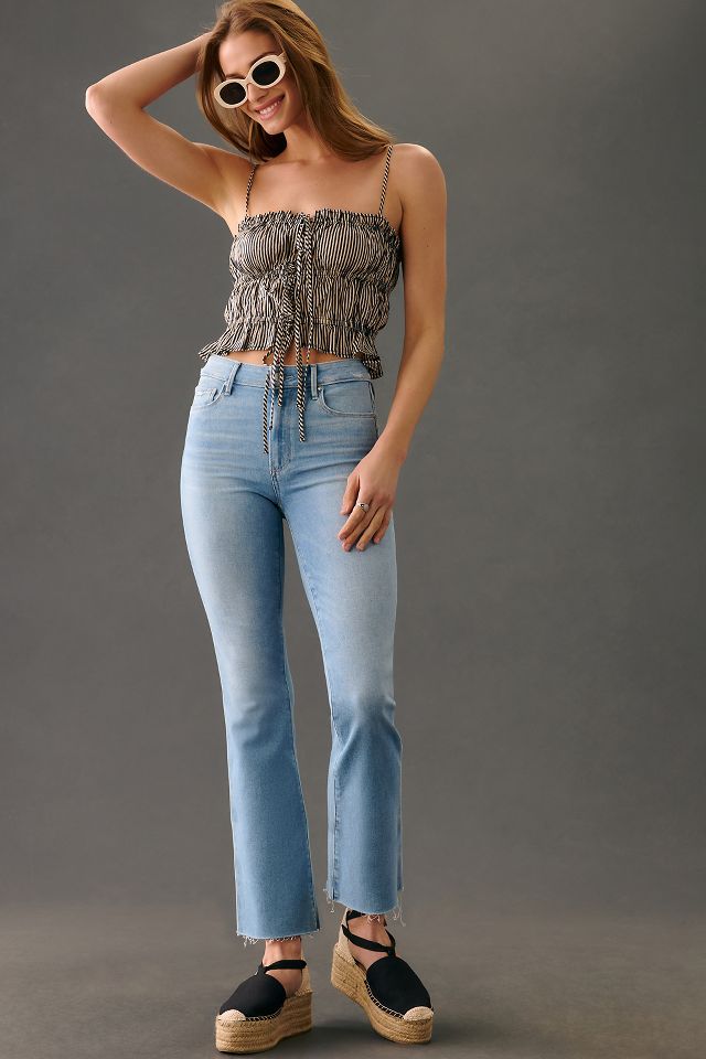 Paige Colette Mid Rise Raw Hem Crop Flare Jeans Anthropologie