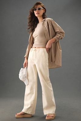 Paige Anessa Ankle Wide Leg Jean In Vintage Soft Sand In Beige