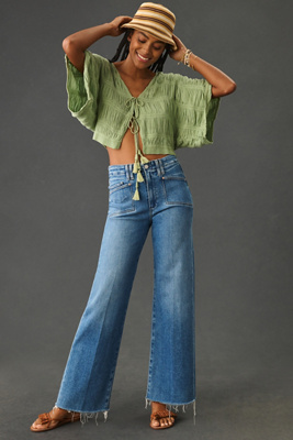 Shop Paige Anessa High-rise Wide-leg Crop Jeans In Blue