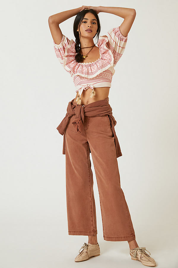 Paige Carly High-rise Wide-leg Crop Jeans In Brown