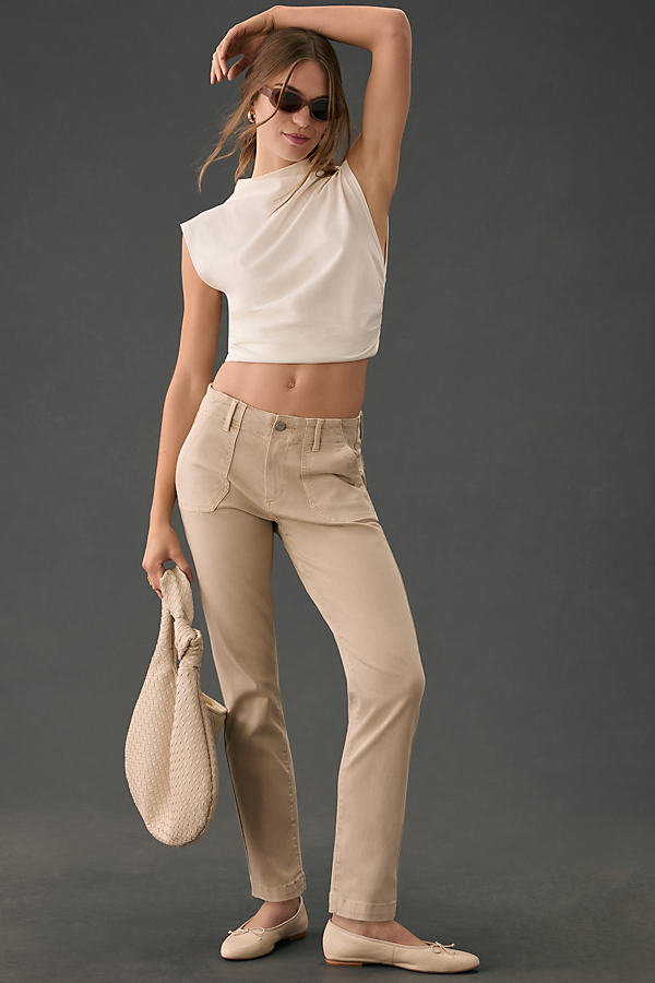 Paige Mayslie Mid-rise Straight Ankle Jeans In Beige