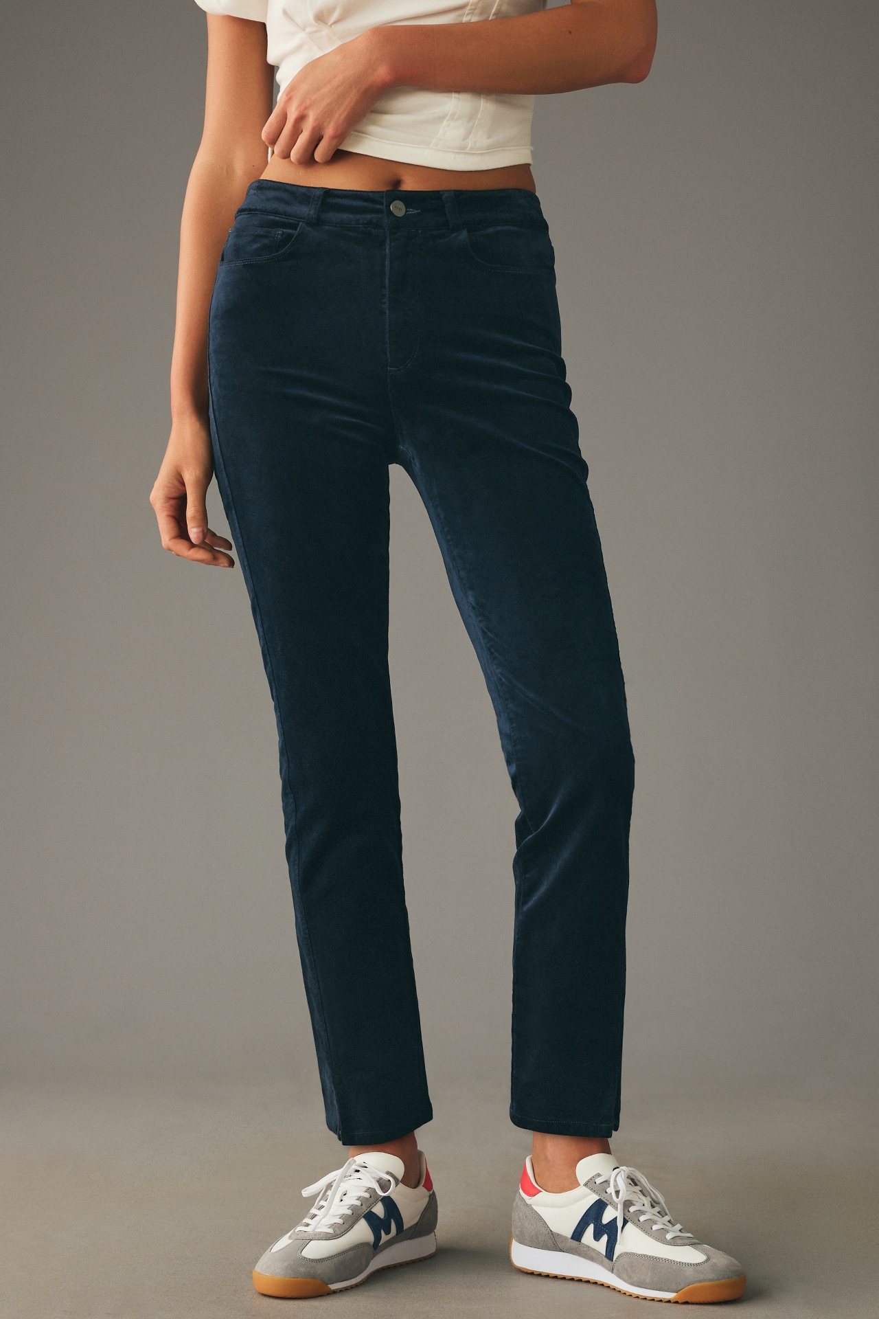 PAIGE Cindy Velvet Twisted Seam High-Rise Straight-Leg Jeans