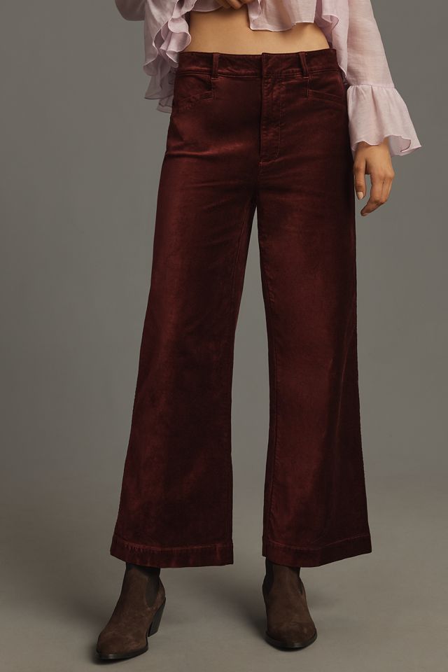 PAIGE Anessa Velvet Clean-Front High-Rise Crop Wide-Leg Jeans #1