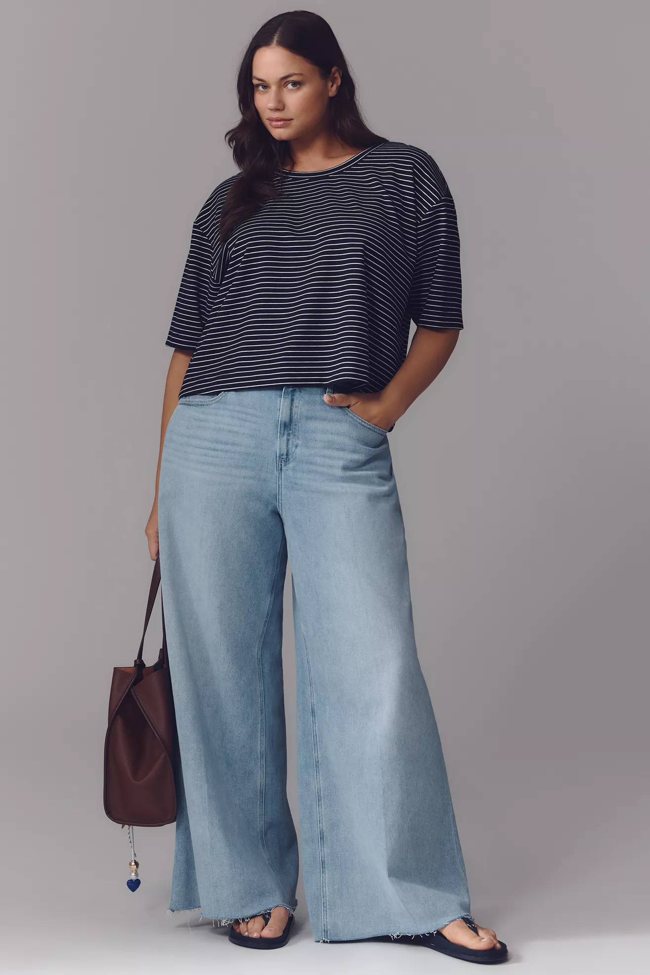 Plus-size, light-wash, wide-leg jeans