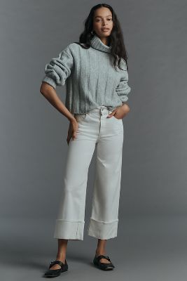 Paige Sasha High-rise Wide-leg Cuff Ankle Jeans In Beige