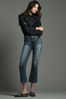 PAIGE PAIGE COLETTE PETITE HIGH-RISE RAW-HEM CROP FLARE JEANS 