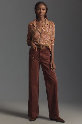 Shop Paige Sasha Corduroy High-rise Wide-leg Jeans In Brown