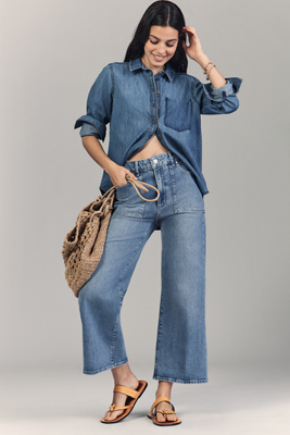 Shop Paige Anessa High-rise Crop Wide-leg Jeans In Blue