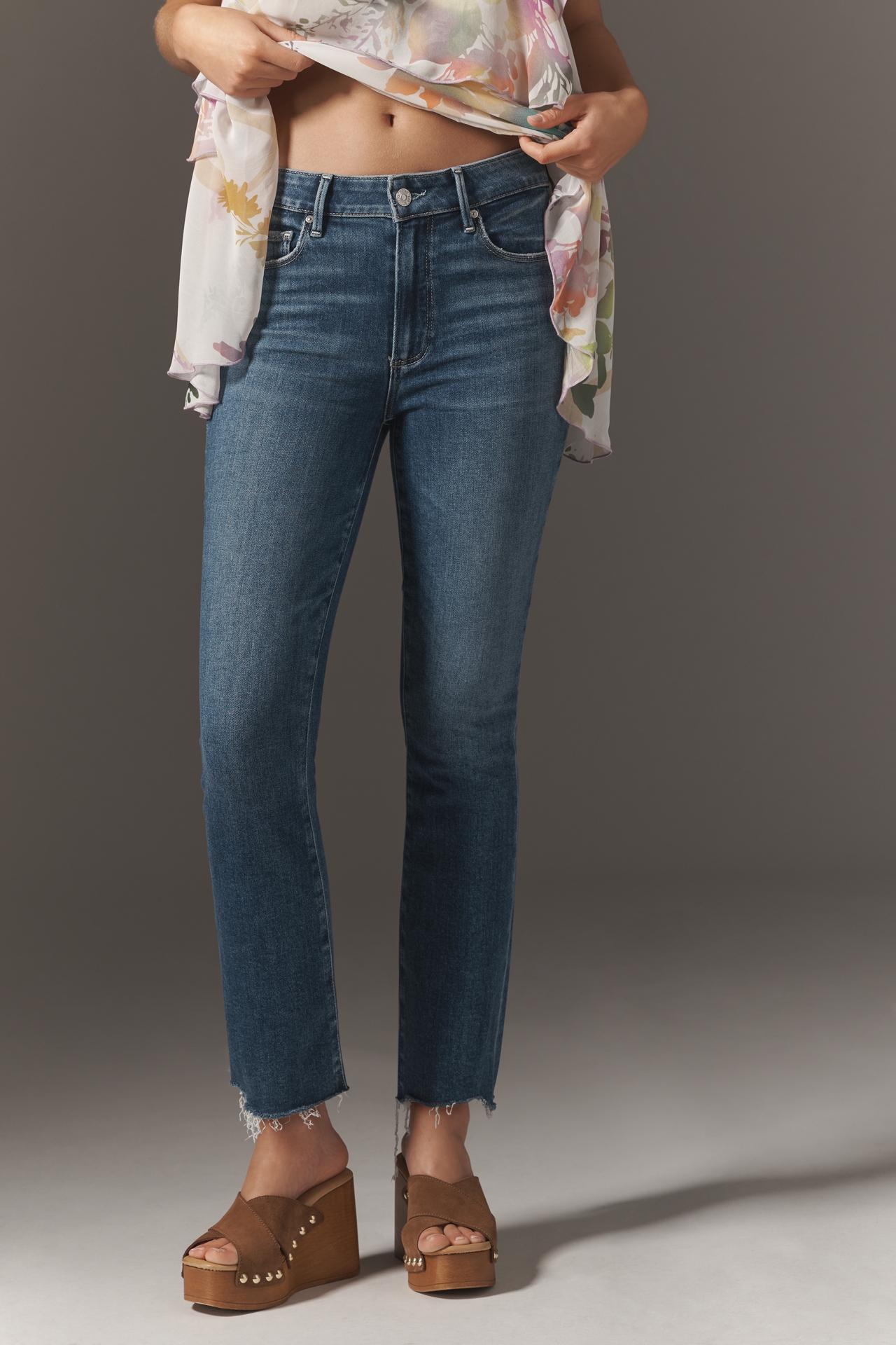 PAIGE Colette High-Rise Raw-Hem Crop Flare Jeans