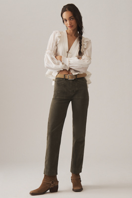 Paige Quincy Mid-rise Straight-leg Ankle Jeans In Green