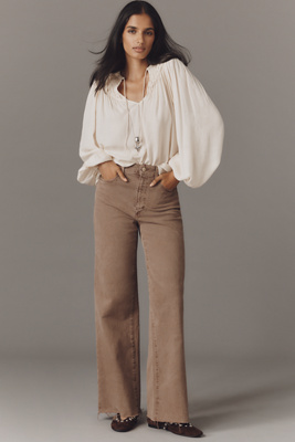 Paige Anessa Raw-hem High-rise Wide-leg Jeans In Brown
