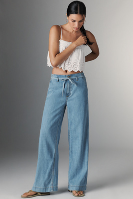 Paige Zoey High-rise Wide-leg Tie-waist Jeans In Blue