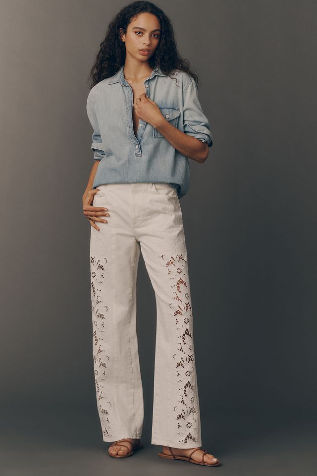 PAIGE Sawyer High-Rise Wide-Leg Cutout Jeans #1