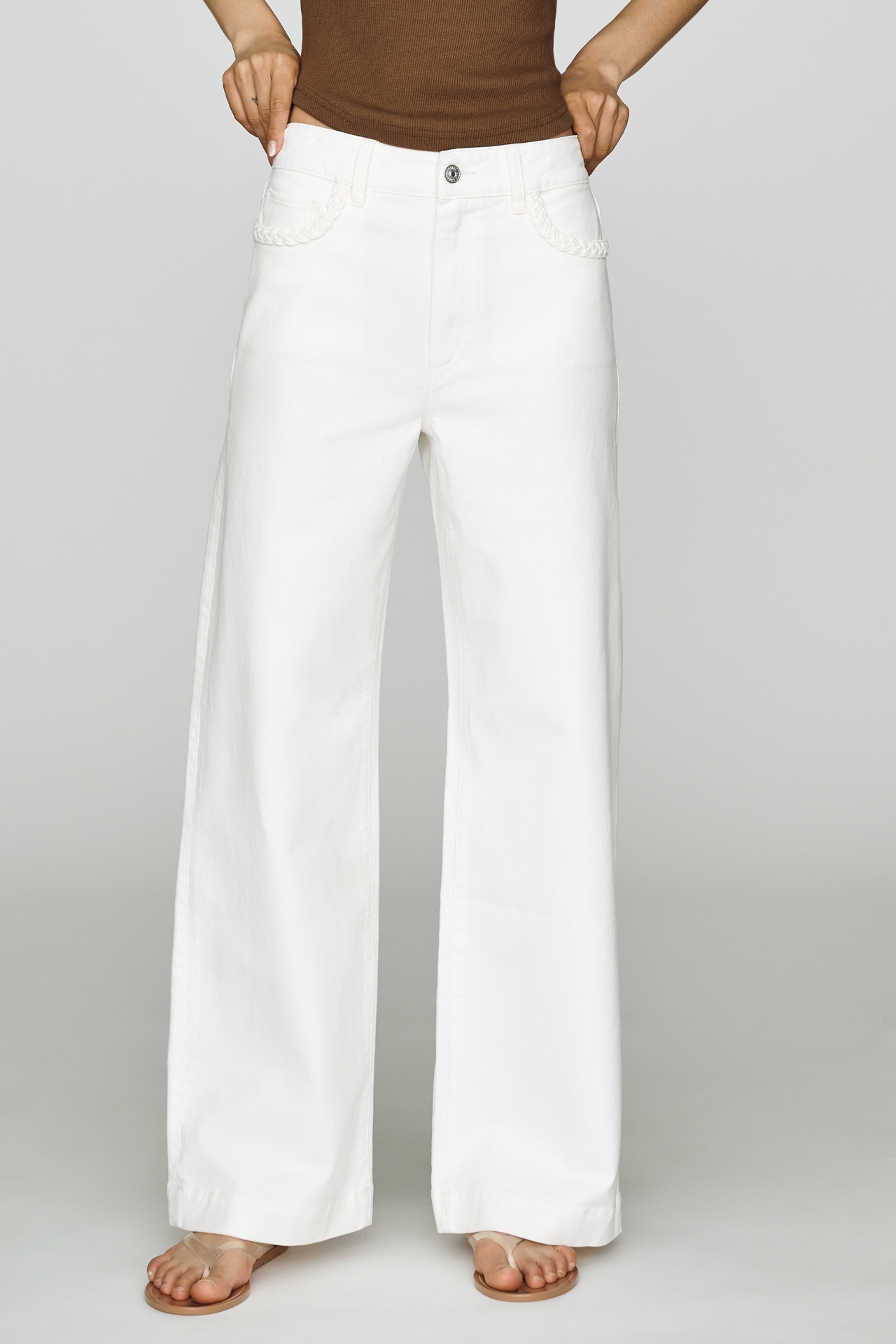 PAIGE Anessa Braided High-Rise Wide-Leg Jeans