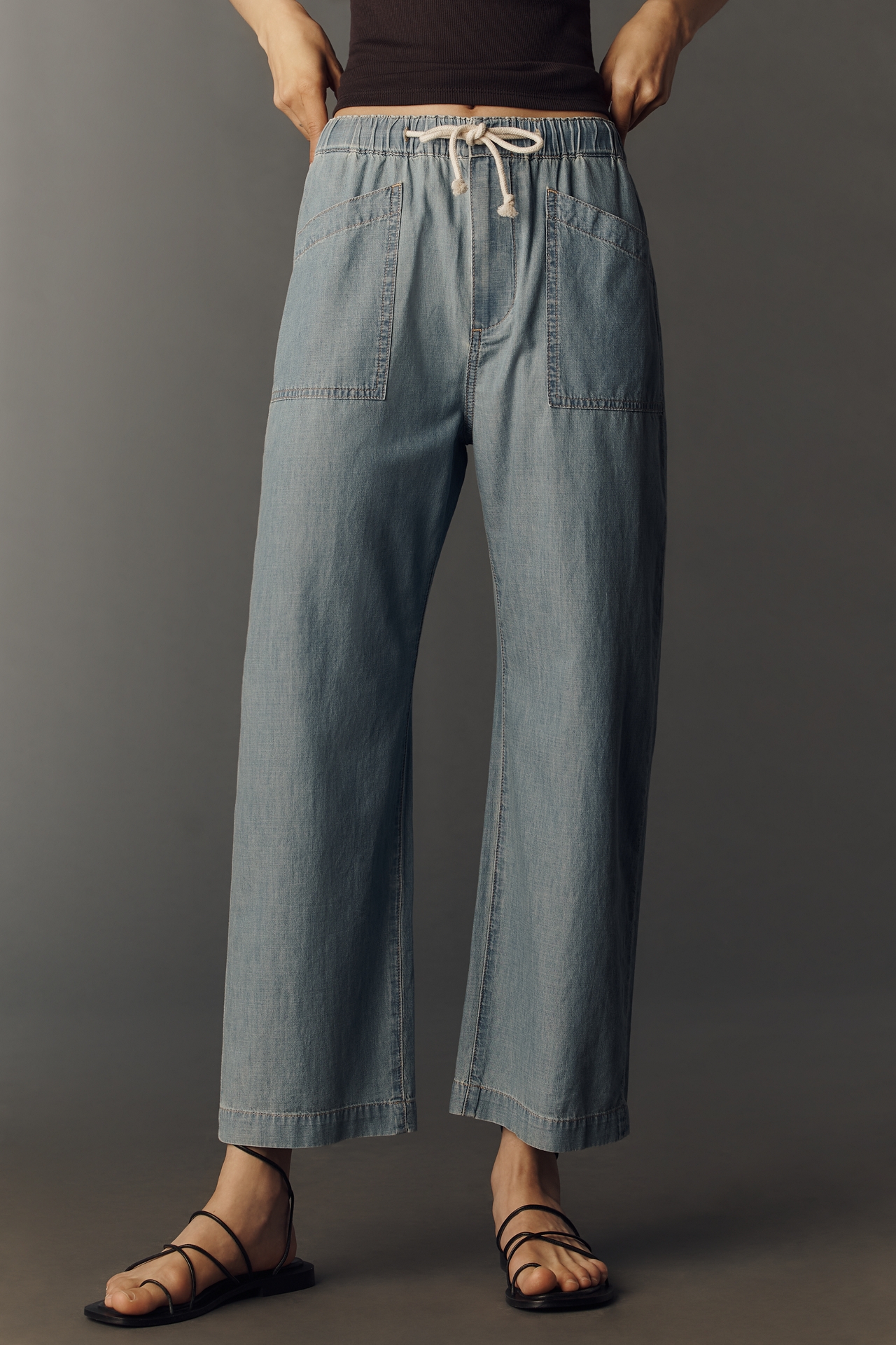 PAIGE Evan Tie-Waist High-Rise Cropped Jeans