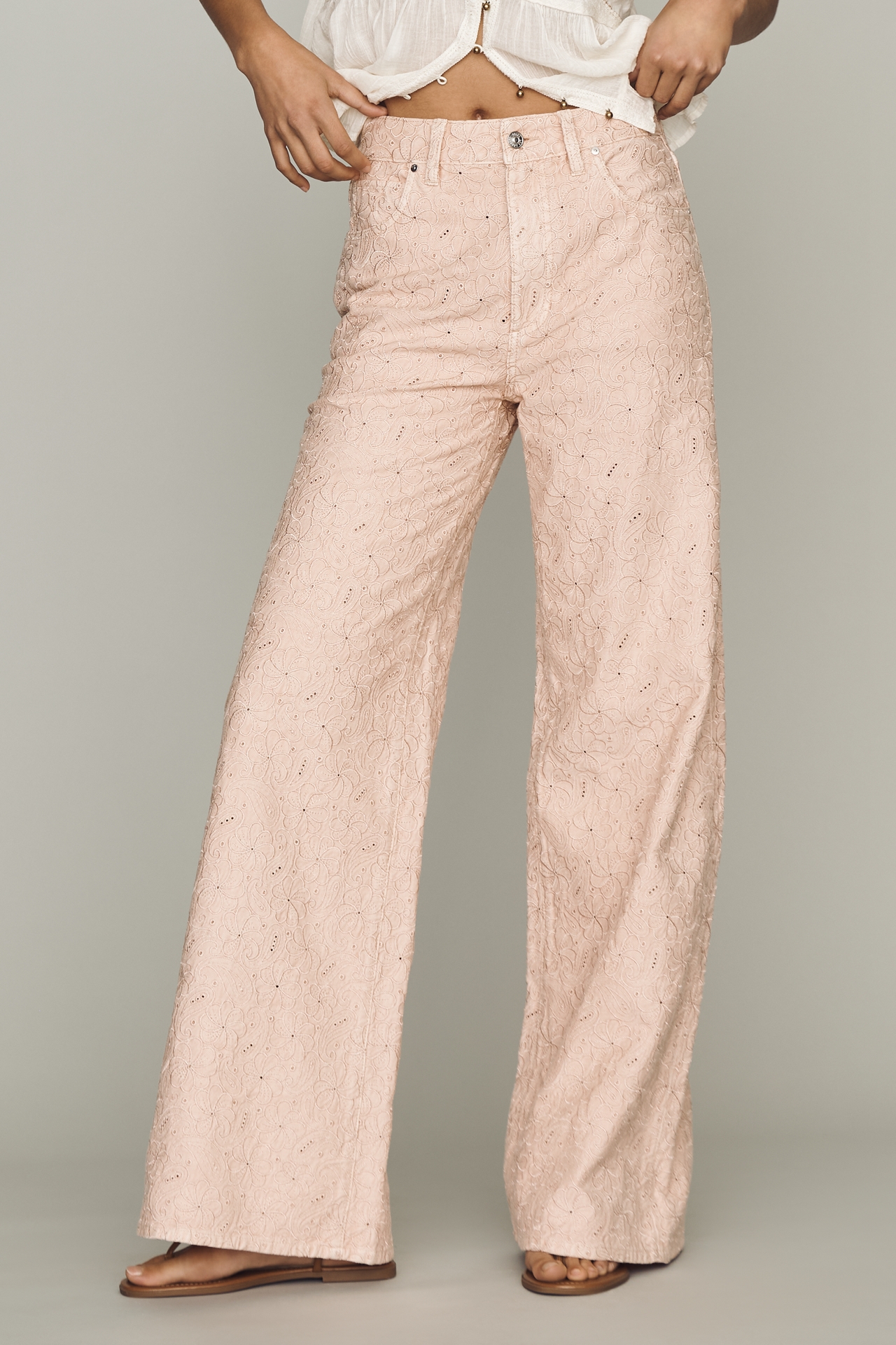 PAIGE Cameron Embroidered High-Rise Wide-Leg Jeans