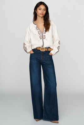 PAIGE Frances Front Yolk High Rise Flared Jeans by Anthropologie