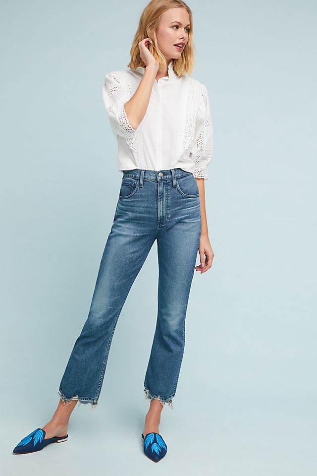Damen Bekleidung Jeans Schlagjeans 3x1 Denim Cropped Flared High-Rise Jeans Empire in Grau 