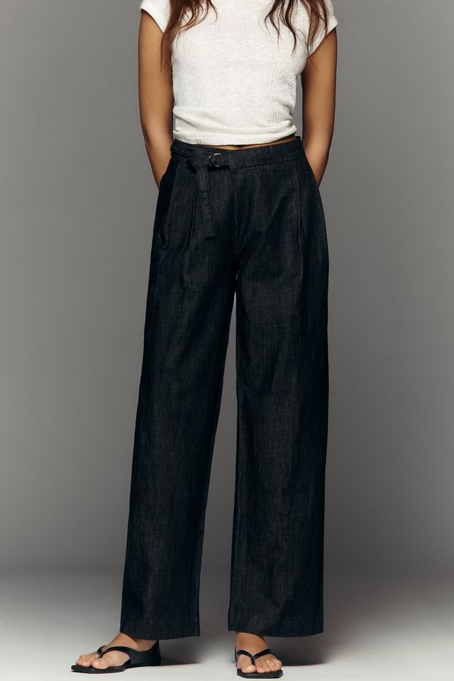 Maeve Belted Pleated High-Rise Wide-Leg Jeans #1